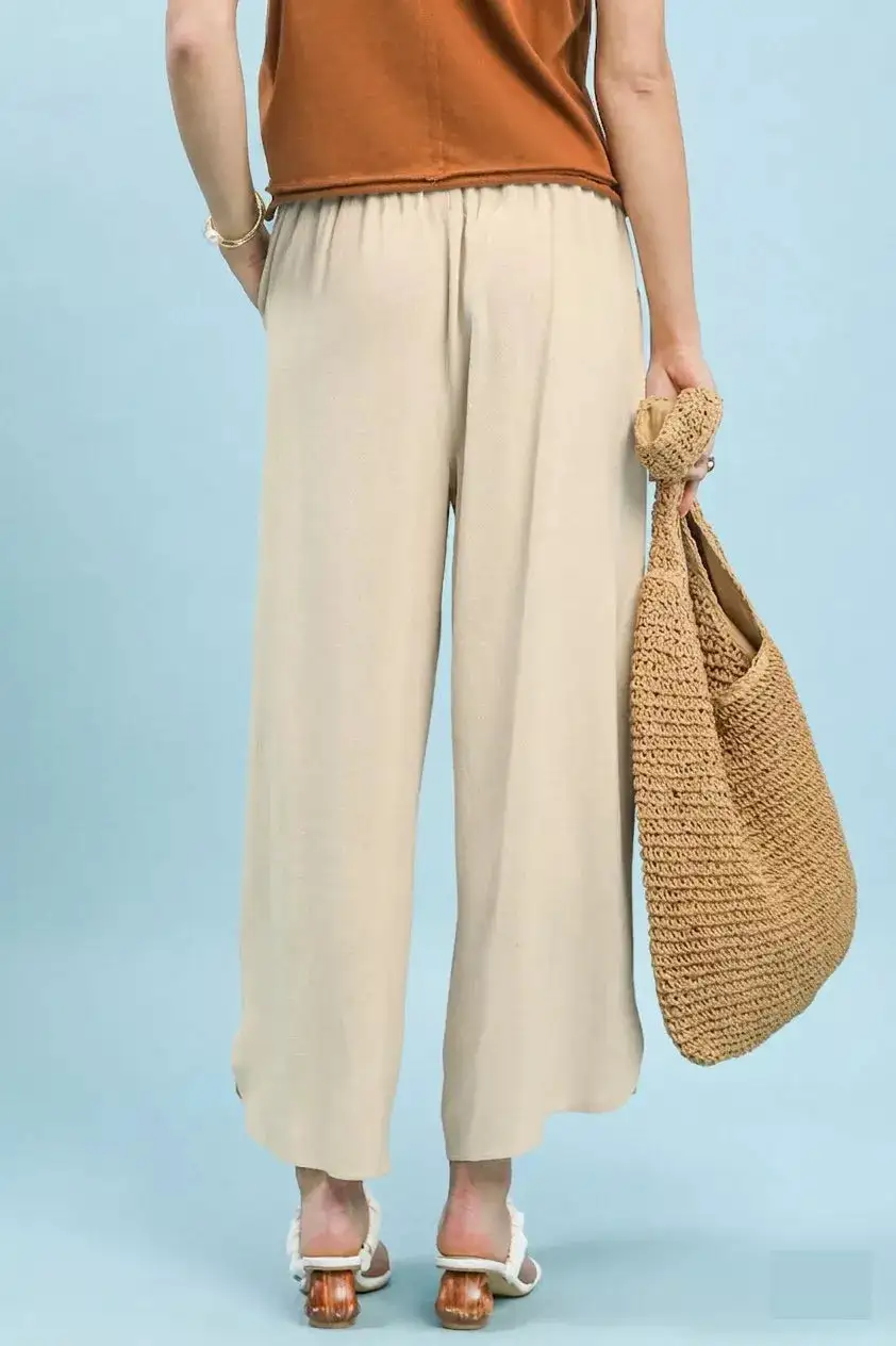 Linen Embroidered Wide Leg Boho Pants