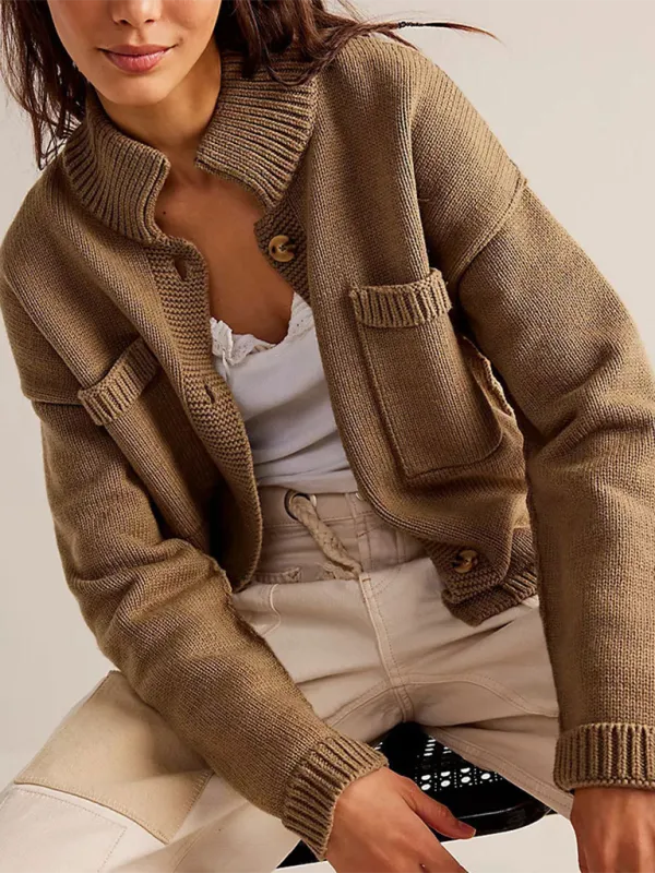 Knit Upright Collar Cardigan