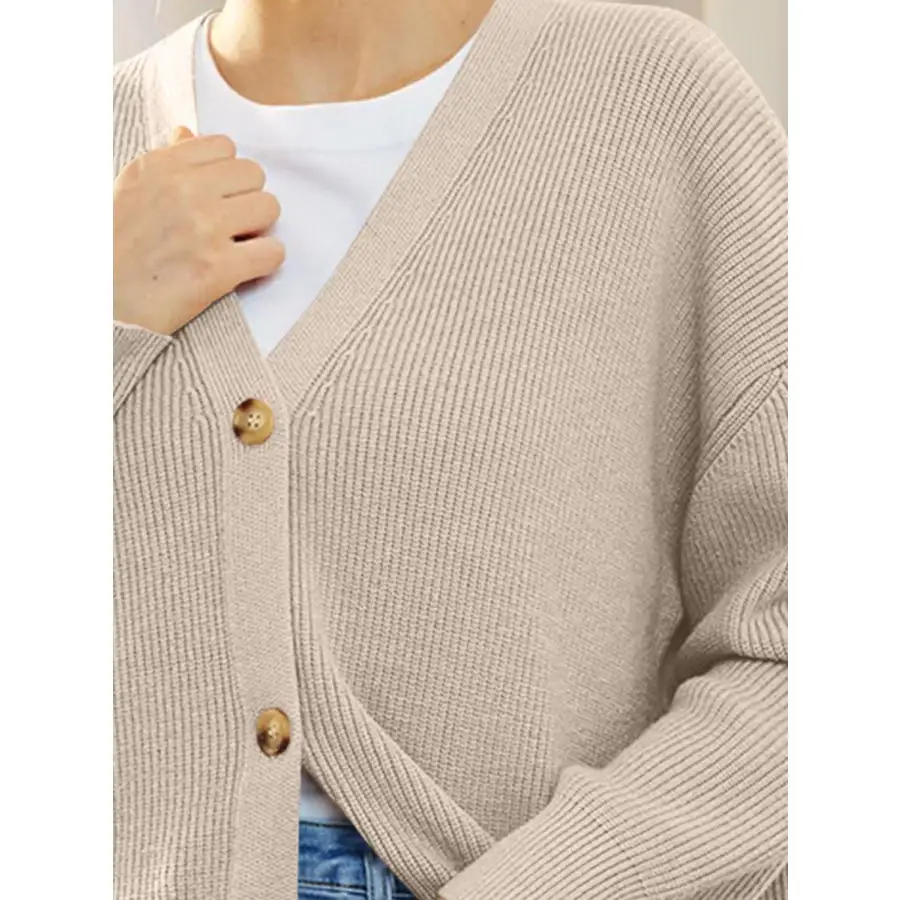 Button Down V Neck Long Sleeve Cardigan
