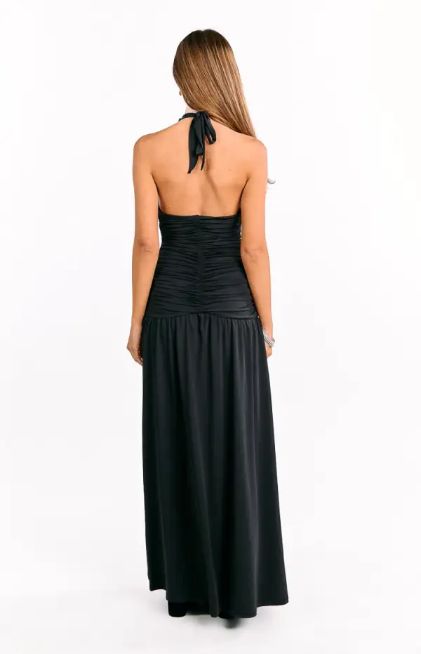Halter Halter Neck Ruched Maxi Dress