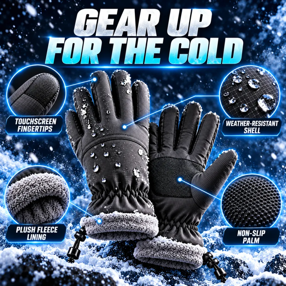 Unisex Winter Waterproof Ski Gloves - Windproof, Touchscreen Compatible, Waterproof Insert, Standard Fit, Minimalist Design for Skiing, Cycling & Daily Wear