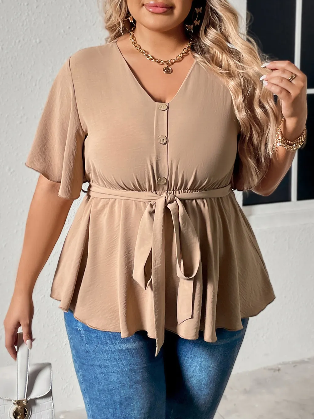 V Neck Slim Plus Size Mm Casual Tops