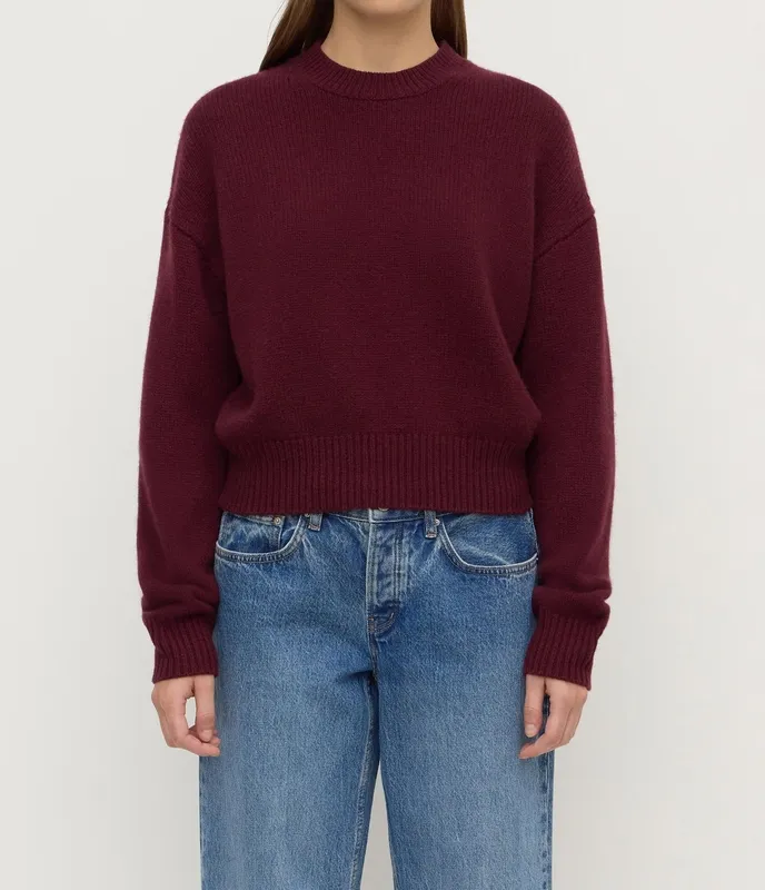 Merlot Wool Blend Cropped Knit Sweater