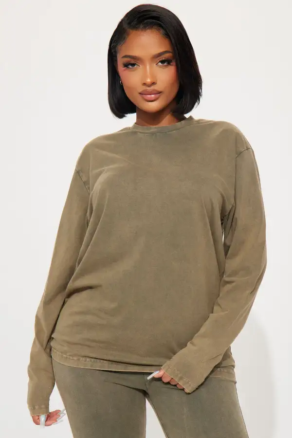 Stepping Out Mineral Wash Long Sleeve Legging Set - Olive