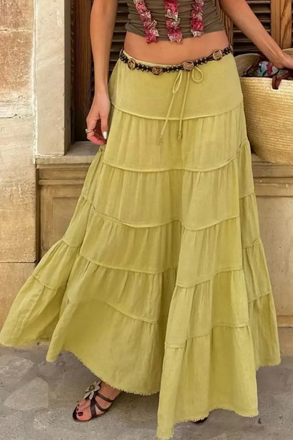 Everyday Tiered Drawstring Maxi Skirt