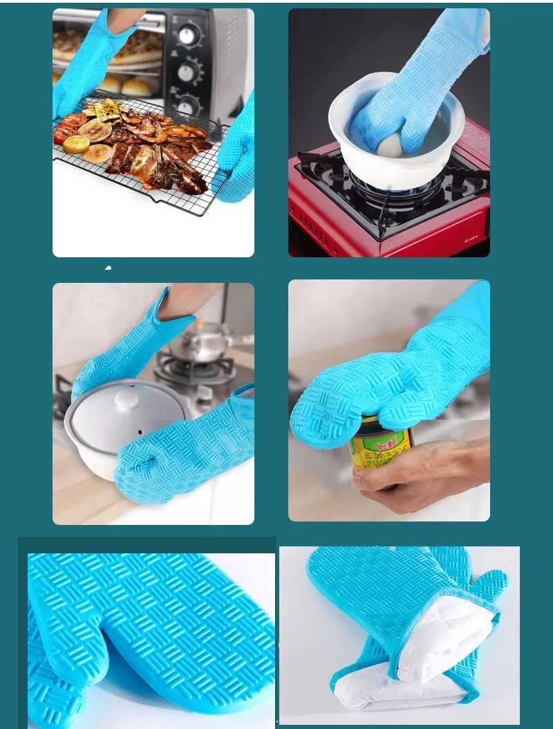 New Cotton Thickened Double-layer Food Grade Lattice Silica Gel Gloves Microwave Oven Insulated Kitchen