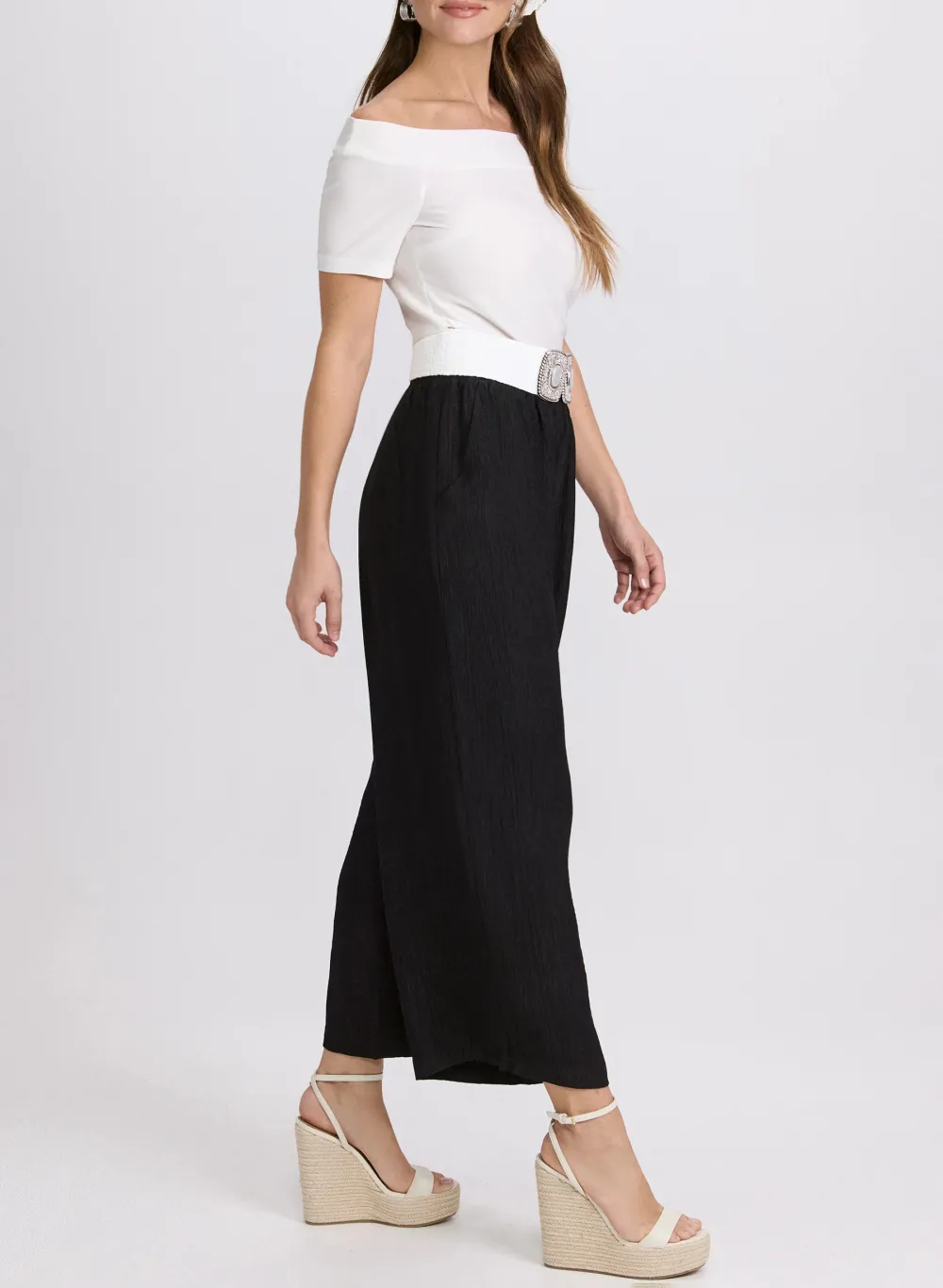 Black Jacquard Wide-Leg Pants