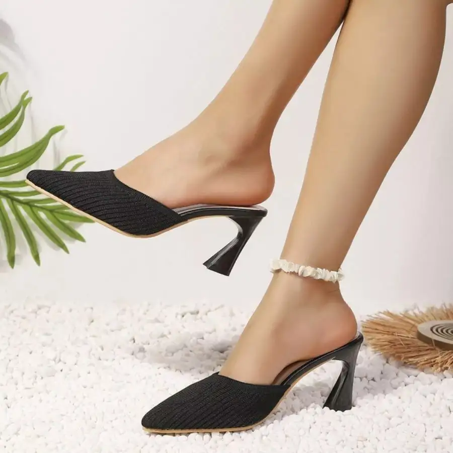Refined Point Toe Flare Heels Sandals