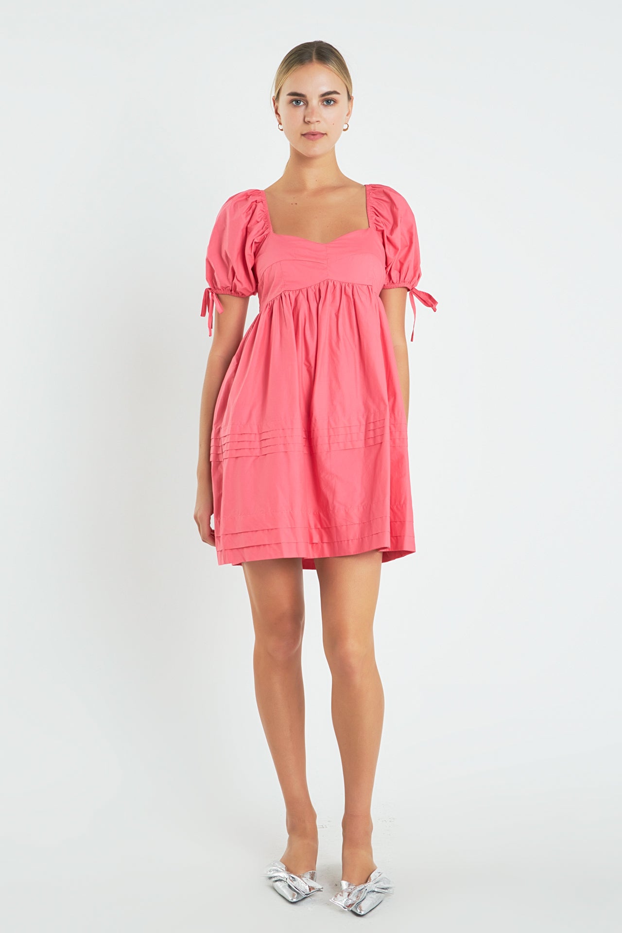 Pleated Detail Puff Sleeve Mini Dress