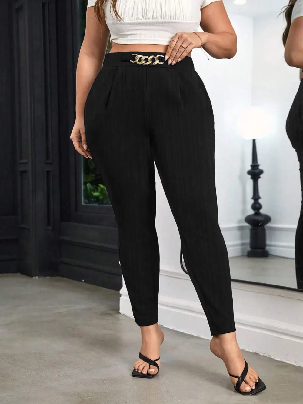 Elegant Chain Decor High Waist Skinny Pants