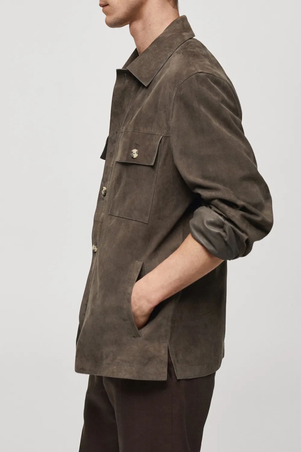 Suede Leather Jacket With Pockets