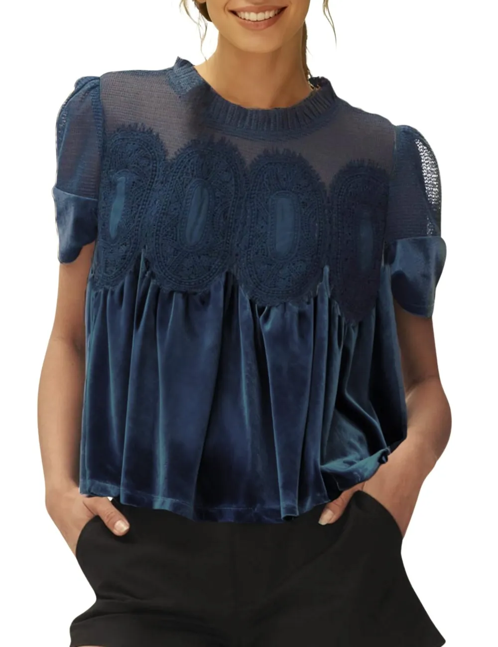 Mesh Embroidered Crewneck Top
