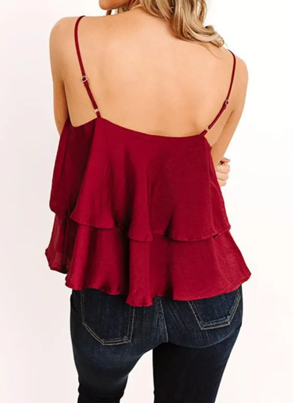 Spaghetti Straps Layered Ruffled Tank Top