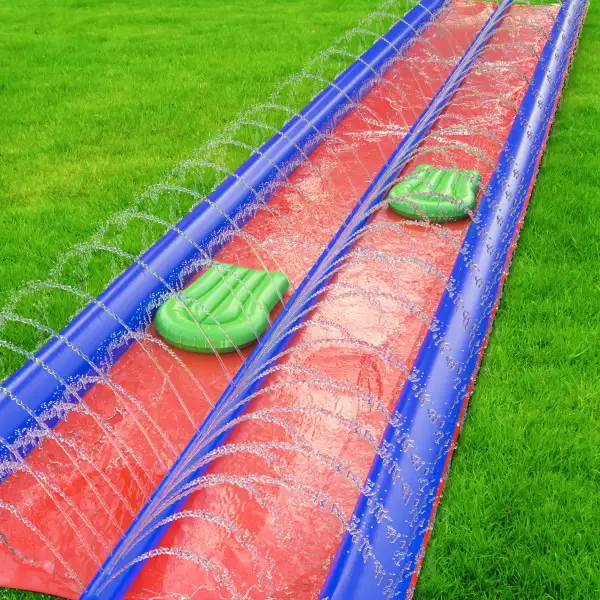 Double Lawn Slide Water Spraying Slip and Slide, Giant Backyard 25 feet Slide with 2 Inflatable Sliding Body Boards and Built in Sprinkler, Outdoor Wet Summer Fun or Snow Sledge