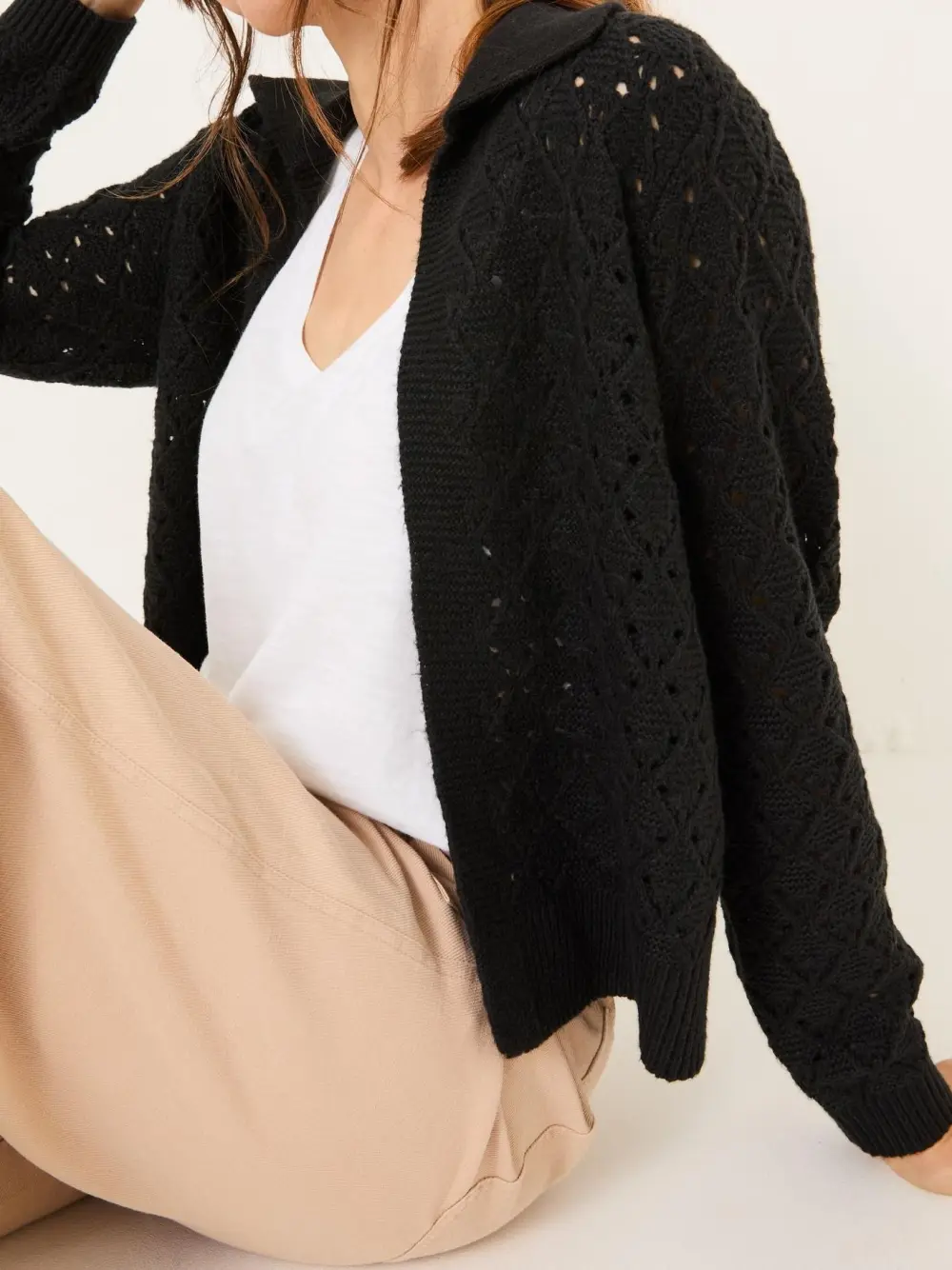 Lilah Black Pointelle Knitted Cardigan