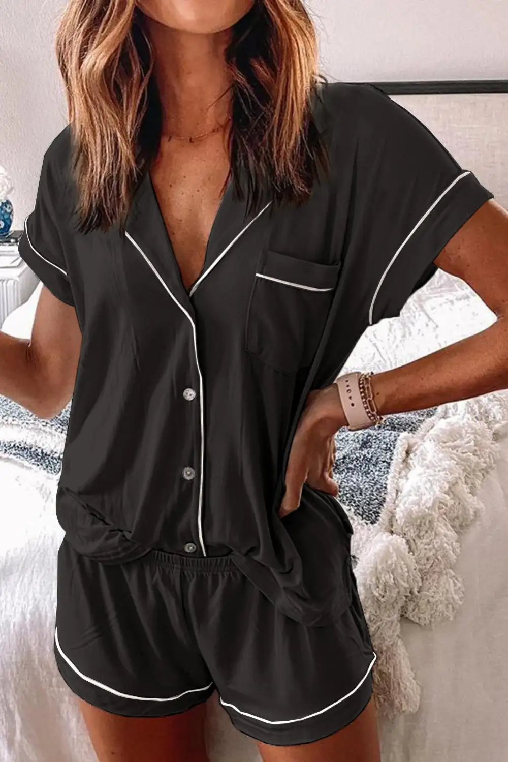 Button Front Short Pajama Set