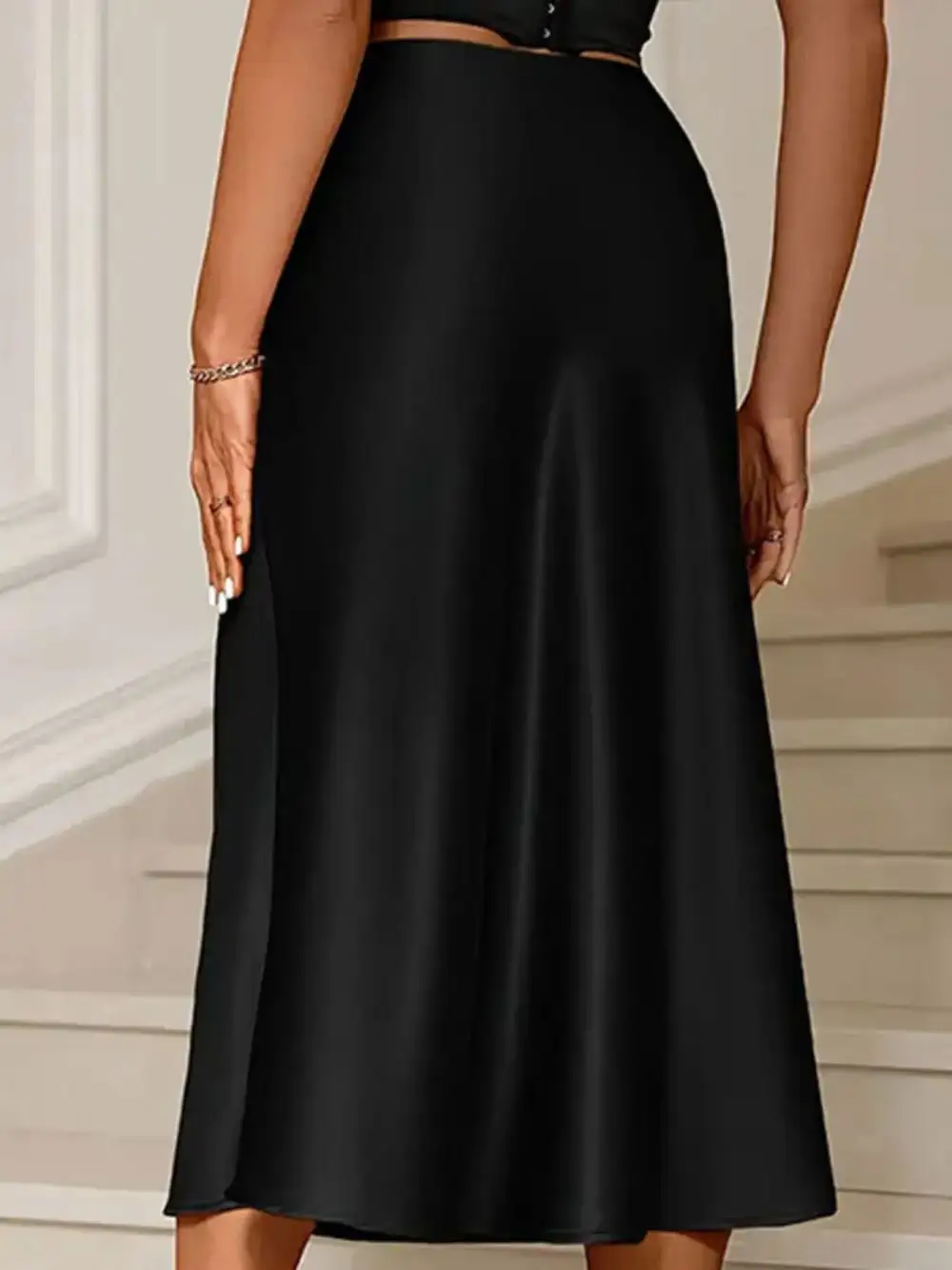 Neat Satin Midi Skirt