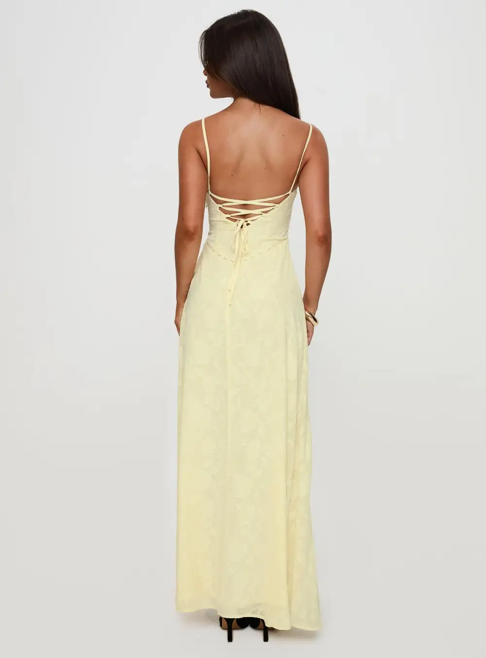 Strapless Draped Lace Detail Maxi Dress