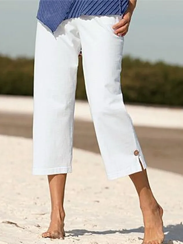 Women Weekend Casual Loose Solid Cotton Pants