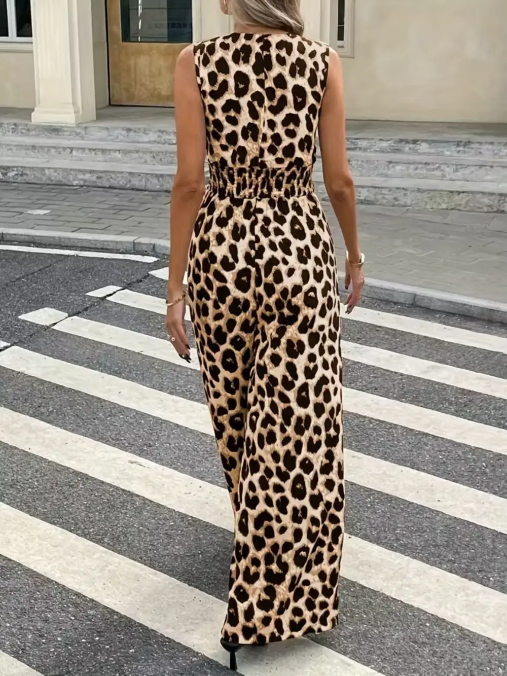 Leopard Print Wide Leg Jumpsuit
