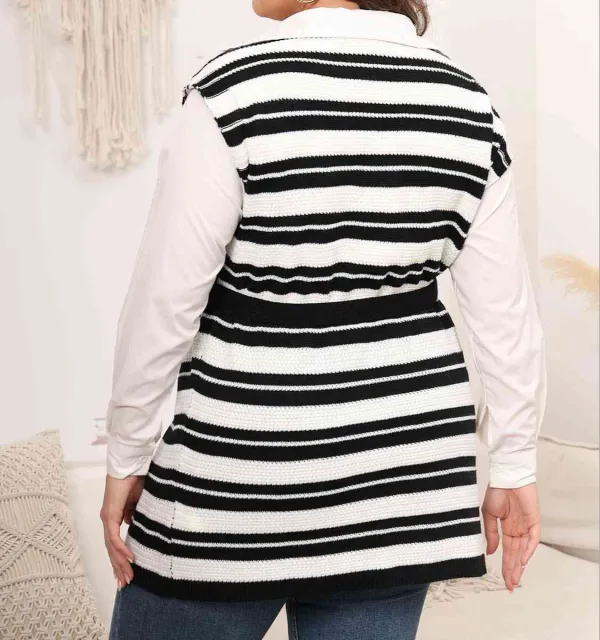 Plus Size Striped Colared Neck