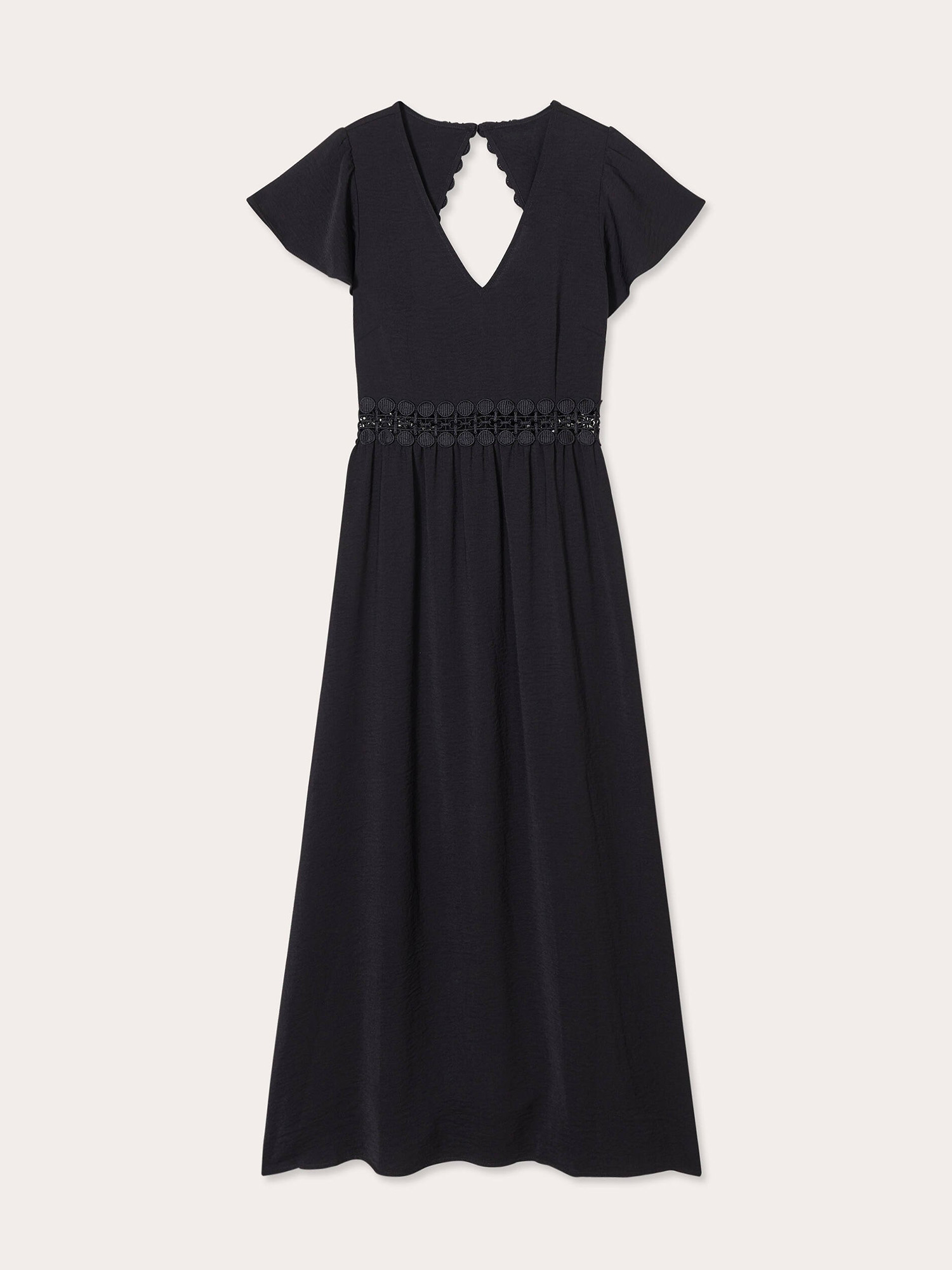 Robe longue évasée dos nu noir femme