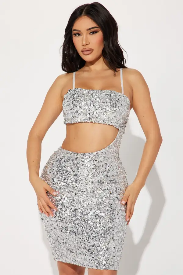 Lianne Sequin Mini Dress - Silver