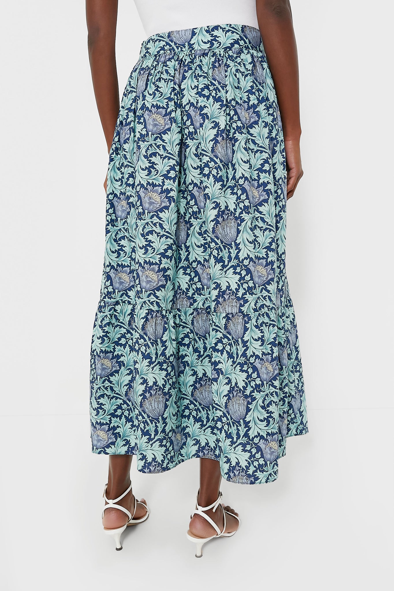 Multi Blue Leafy Floral Devon Maxi Skirt