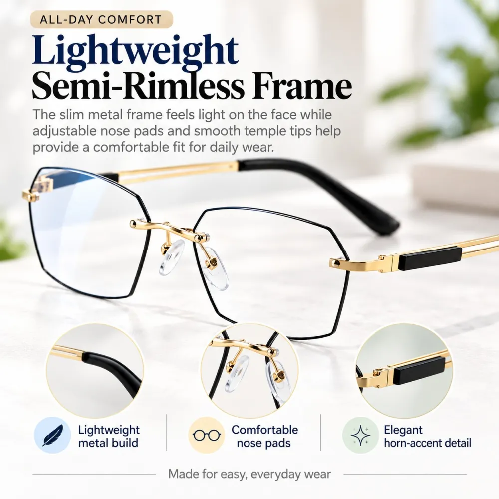 👓 Auto-Tint Senior Readers – BlueLight Blocking + UV Protection, Lightweight Metal Frame