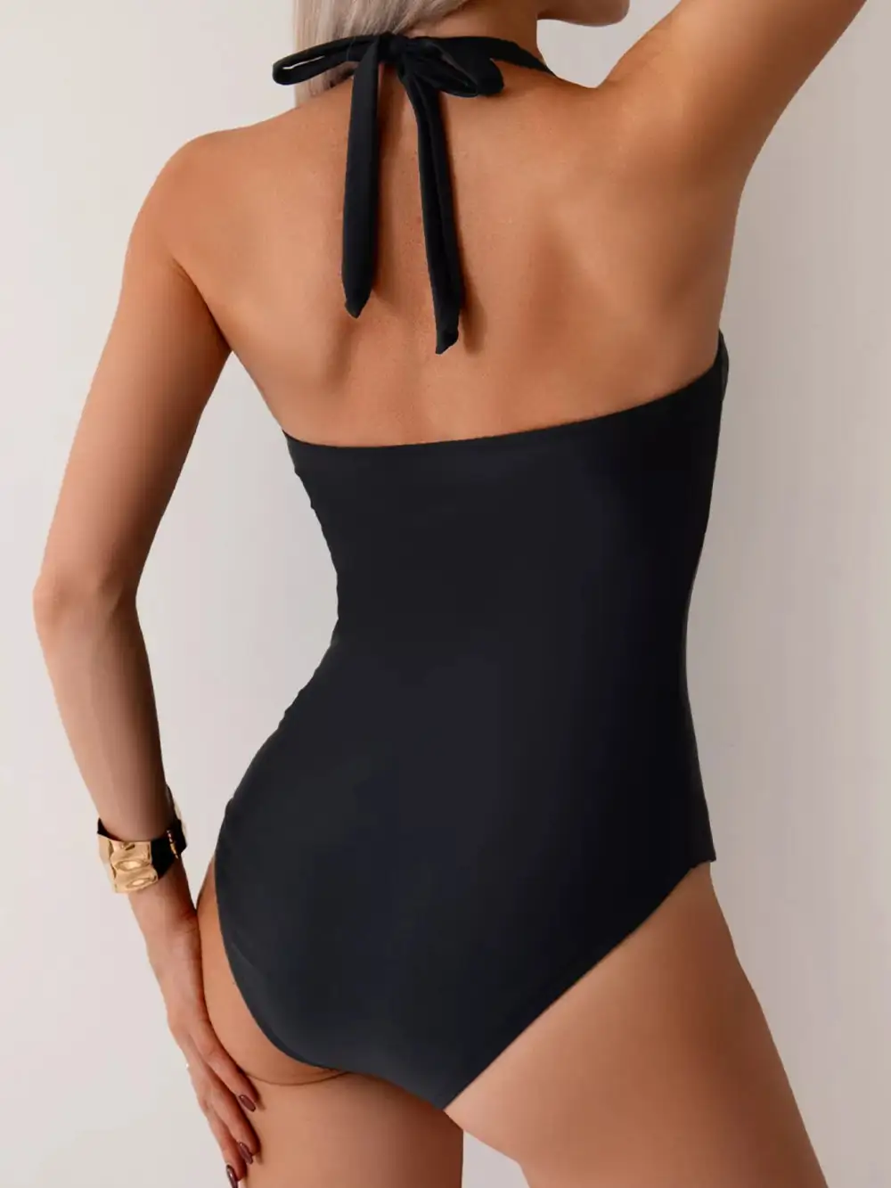 Ruched Halter One Piece Swimsuit
