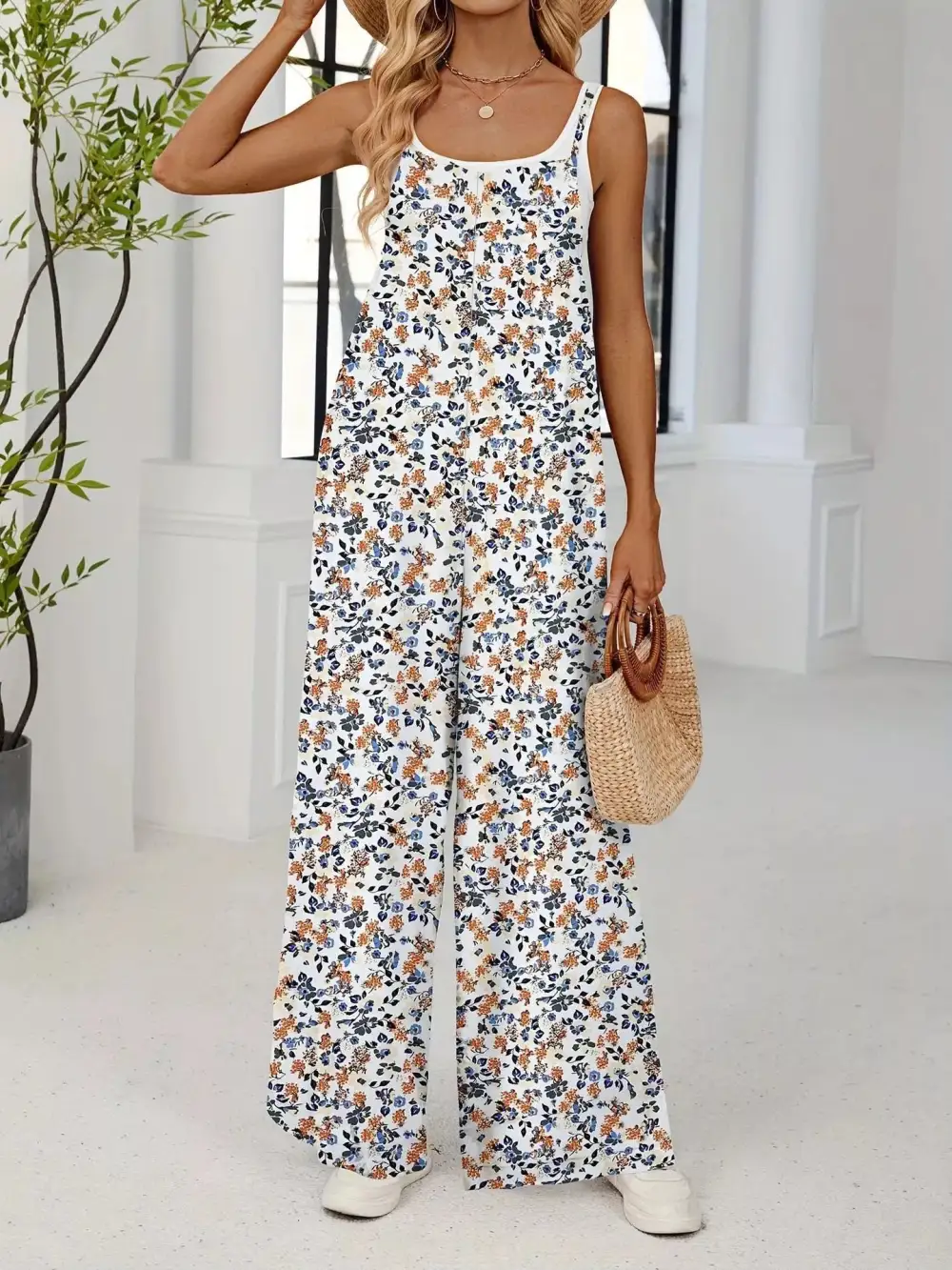 Modern Floral Wide Leg Jumpsuit