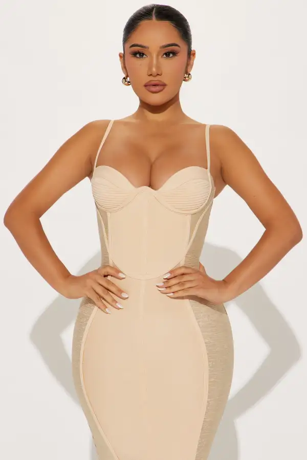 Angela Bandage Midi Dress - Nude/combo