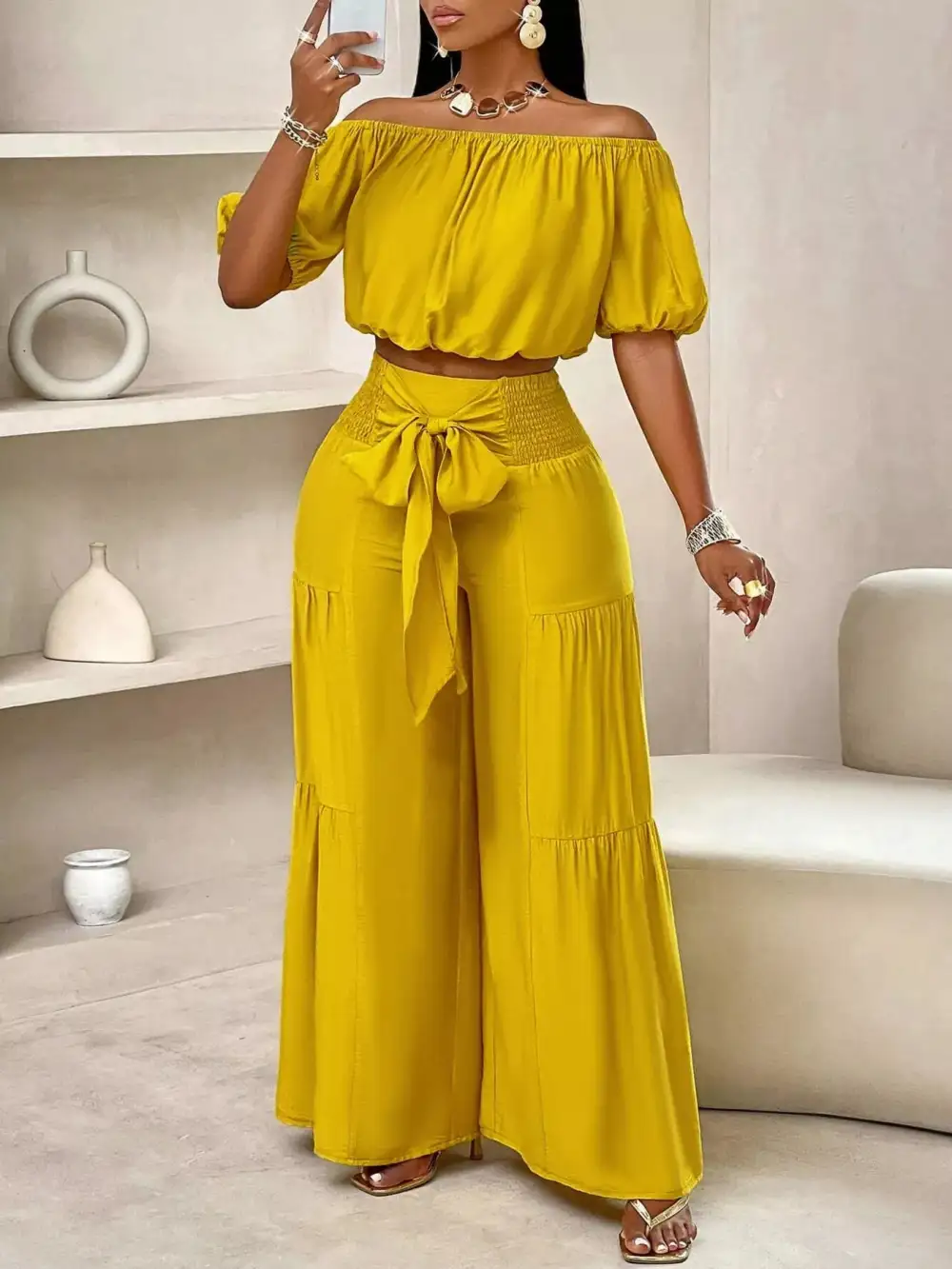 Easygoing Wide Leg Shoulder Jumpsuit