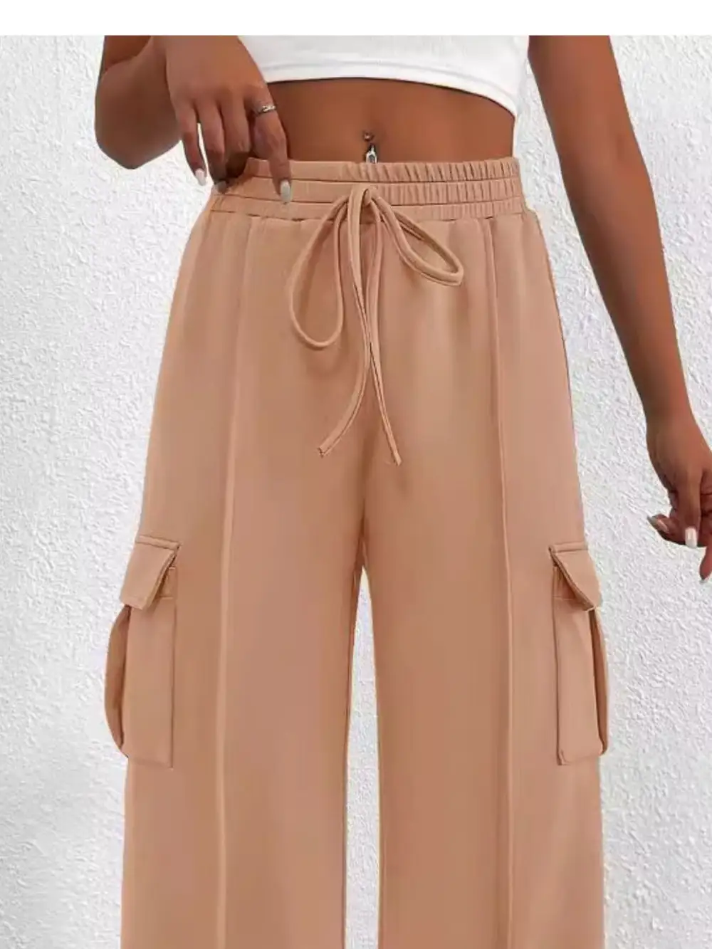 High Waist Cargo Pants With Drawstring