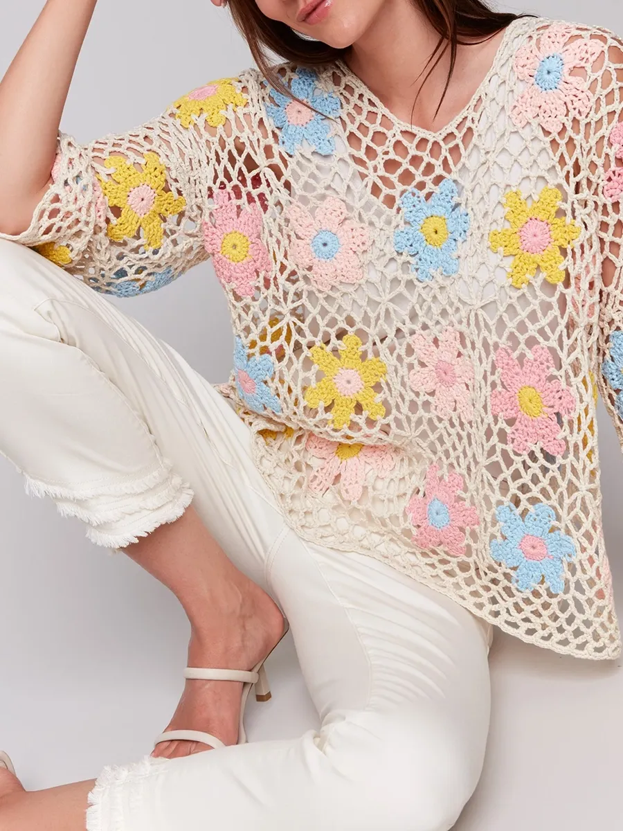 Lively Artistic Floral Women's Hollow Blouse
