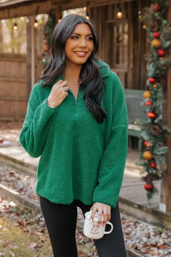 Green Sherpa Zip Up Jacket