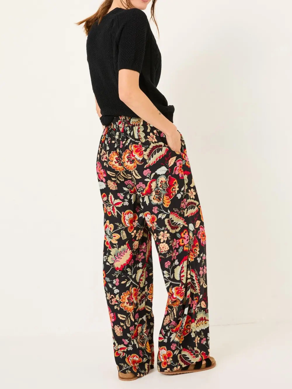 Isla Black Floral Wide Leg Trousers