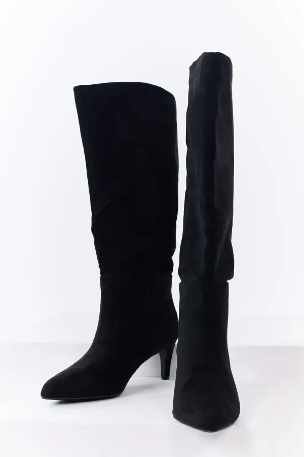 Faux Suede Pointed Toe Heeled Tall Boots