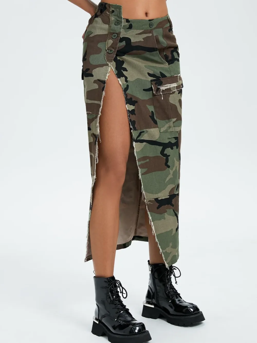 【Final Sale】Street Army Green Slim Bottom Skirt