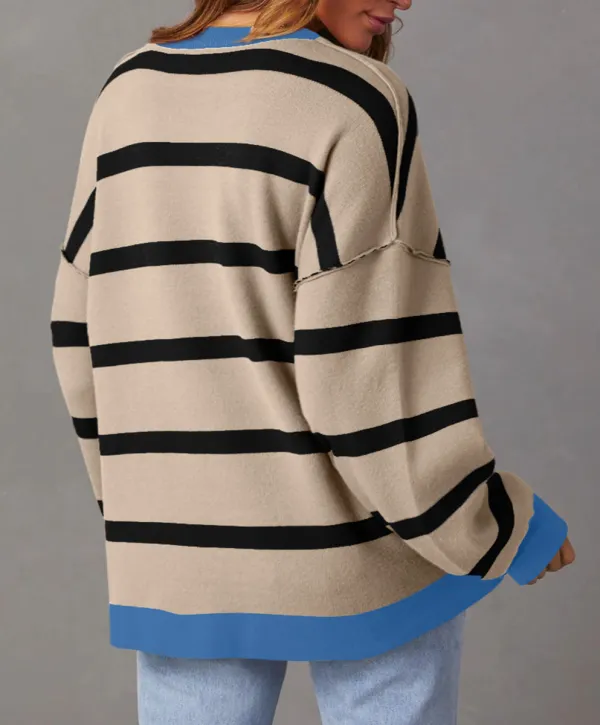Color Block Drop Shoulder Buttoned Loose Cardigan