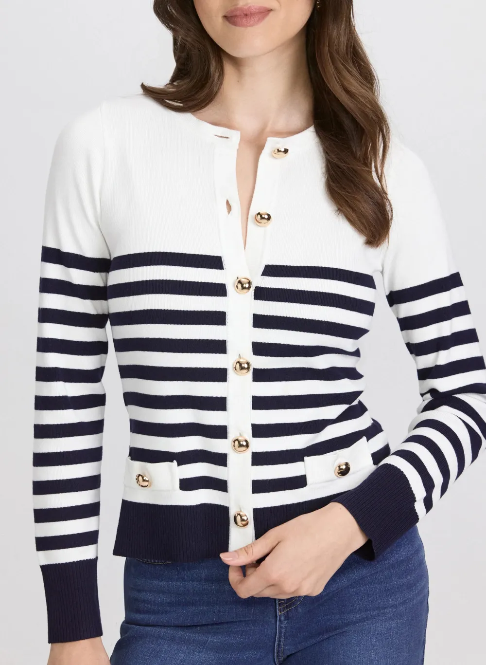 Striped Button-Knit Cardigan