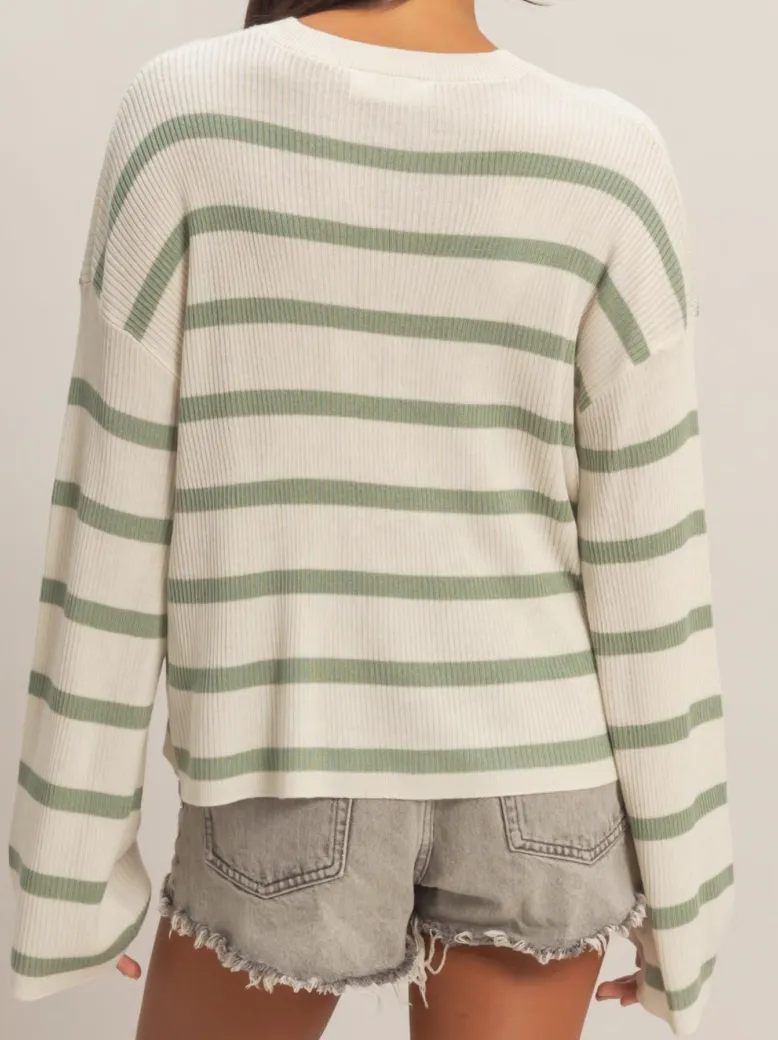 Sage Striped Lightweight Sweater