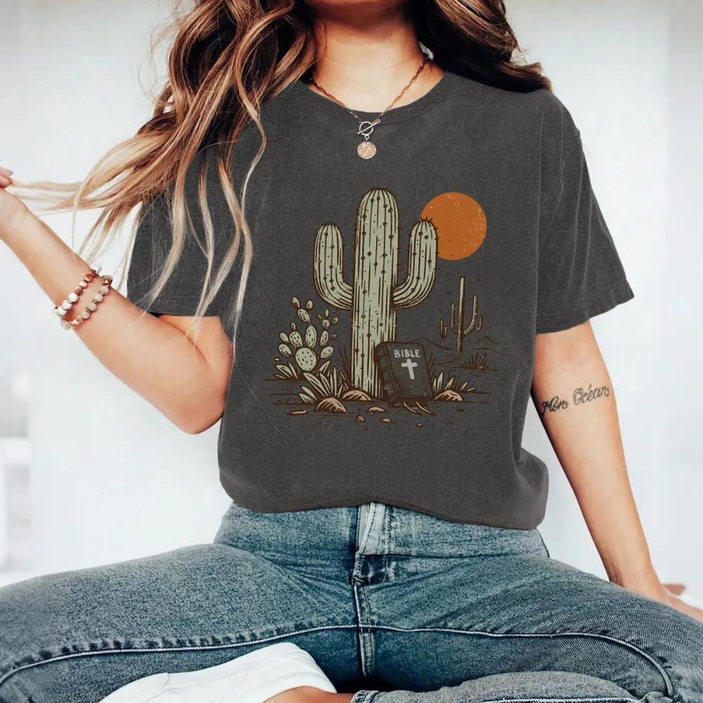 An Orange Circular Sun Western Pattern In The Distance Casual T-Shirt