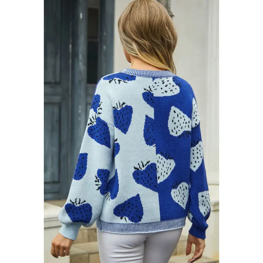 Printed V Neck Button Down Long Sleeve Cardigan