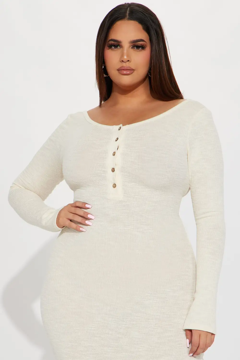 Come With Me Ribbed Maxi Dress - Cream