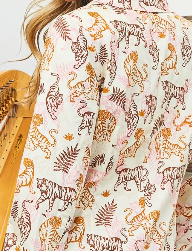 Tiger Printed Blazer Cardigan