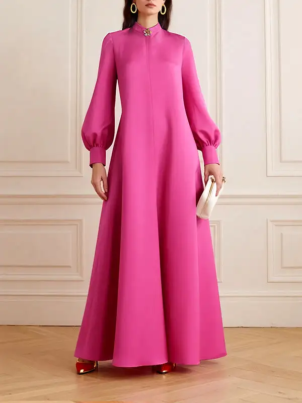 Sleeves Neck Shirt Maxi Dress