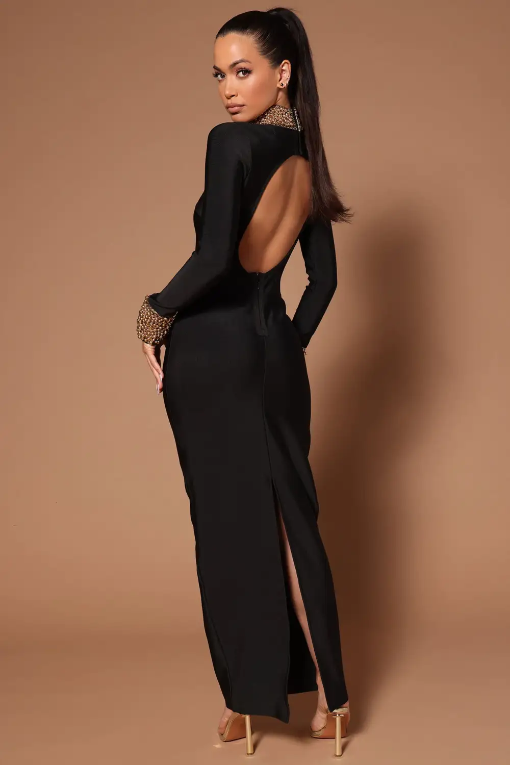 Cleo Embellished Maxi Dress - Black/Gold