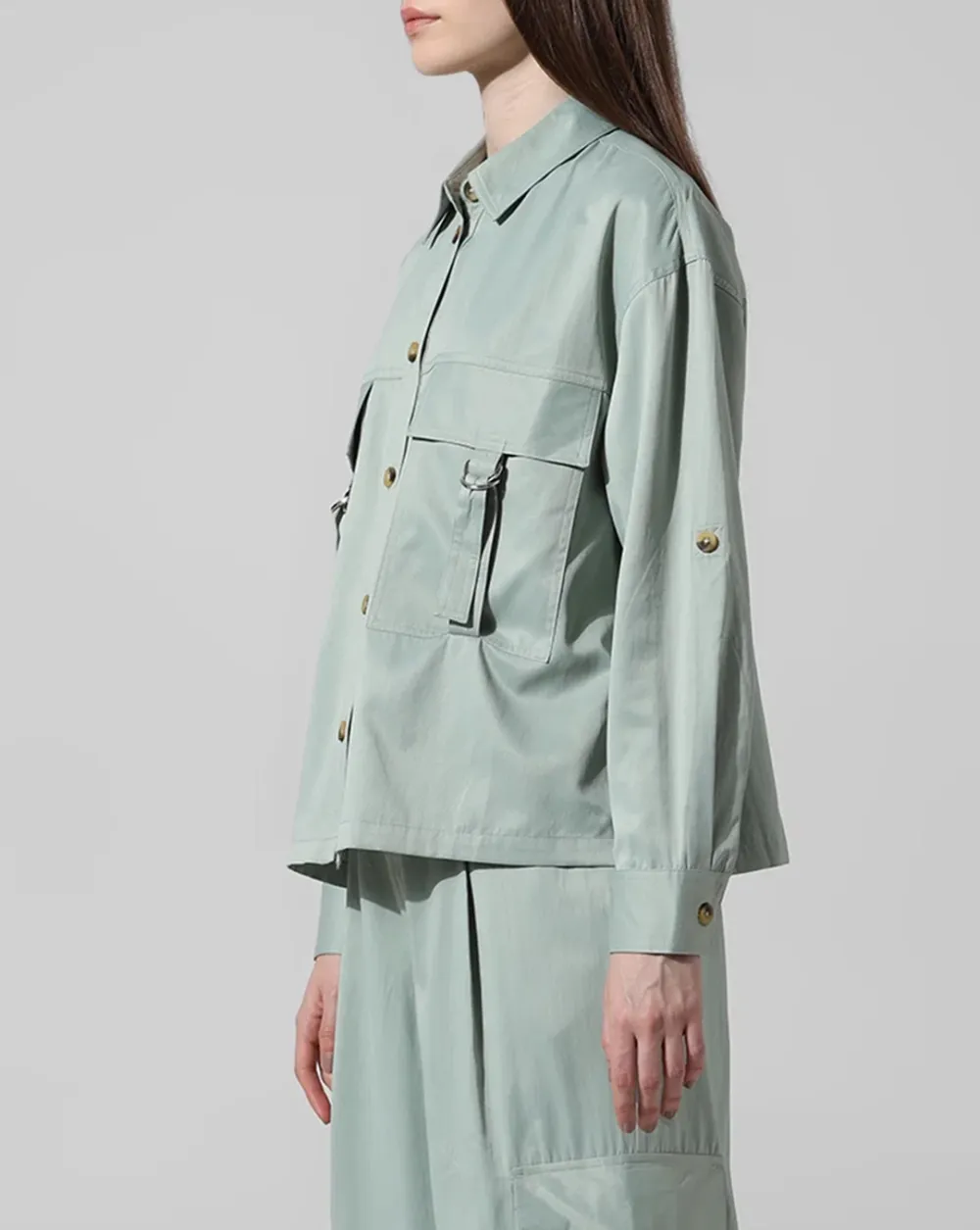 Green Utility Loose Fit Co-ord Set Shirt