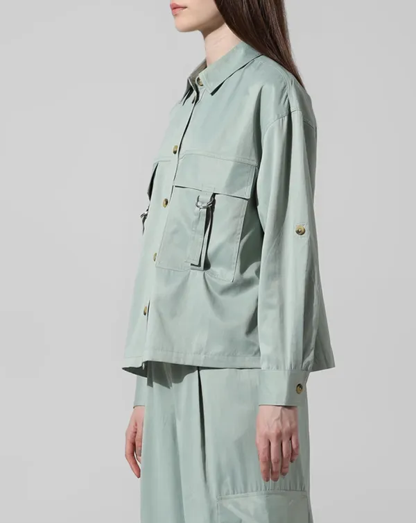 Green Utility Loose Fit Co-ord Set Shirt